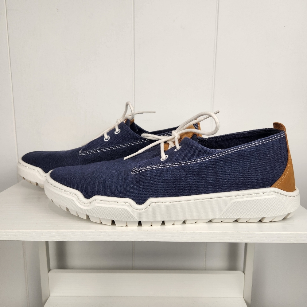Timberland Loop Go Roam Mens 9.5 Sneaker Blue Canvas White Sole Boat Lace-Up